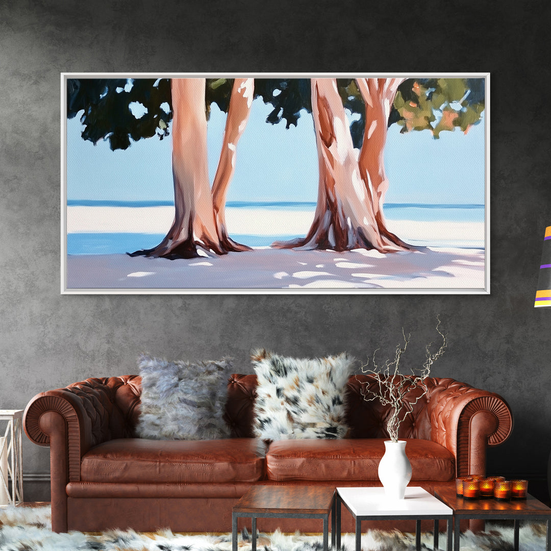 Beach Trees, Tropical Landscape, Nature Artwork, Coastal Home Decor, Minimalist Wall Art, Living Room Wall Art, Framed Canvas Print