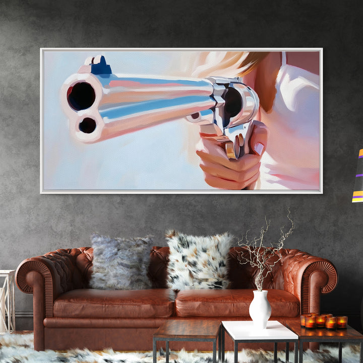 Chrome Gun, Western Art, Cowboy Decor, Canvas Print, Edgy Wall Art, Modern Painting, Masculine Art, Man Cave Wall Decor