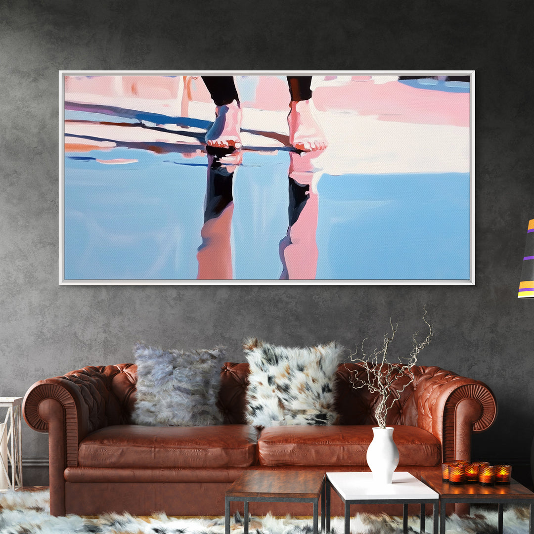 Barefoot Reflection, Surreal Water Art, Dreamy Wall Decor, Modern Framed Canvas Print, Minimalist Blue Aesthetic Artwork