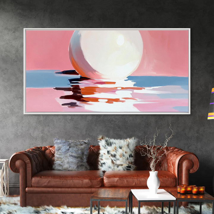 Blush Waves, Surf Art, Framed Canvas Print, Pink Seascape, Coastal Decor, Feminine Ocean Painting, Minimalist Wall Art