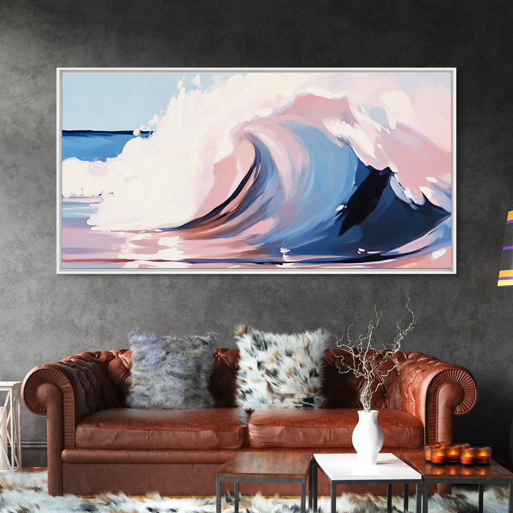 Wave Curl, Ocean Surf, Framed Canvas Print, Coastal Wall Art, Surfer Aesthetic, Beach House Decor, Minimalist Seascape