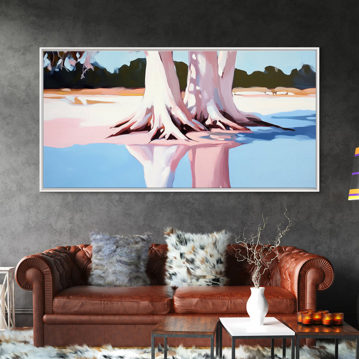 Cypress Reflection, Nature Art, Framed Canvas Print, Landscape Wall Decor, Modern Home Aesthetic, Boho Forest Painting