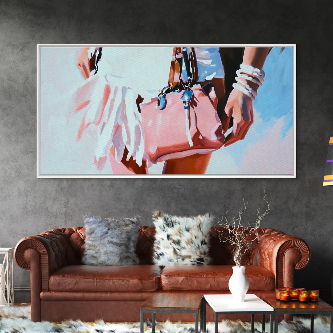 Beach Chic, Boho Fashion, Framed Canvas Print, Coastal Wall Art, Feminine Aesthetic, Pastel Painting, Modern Home Decor