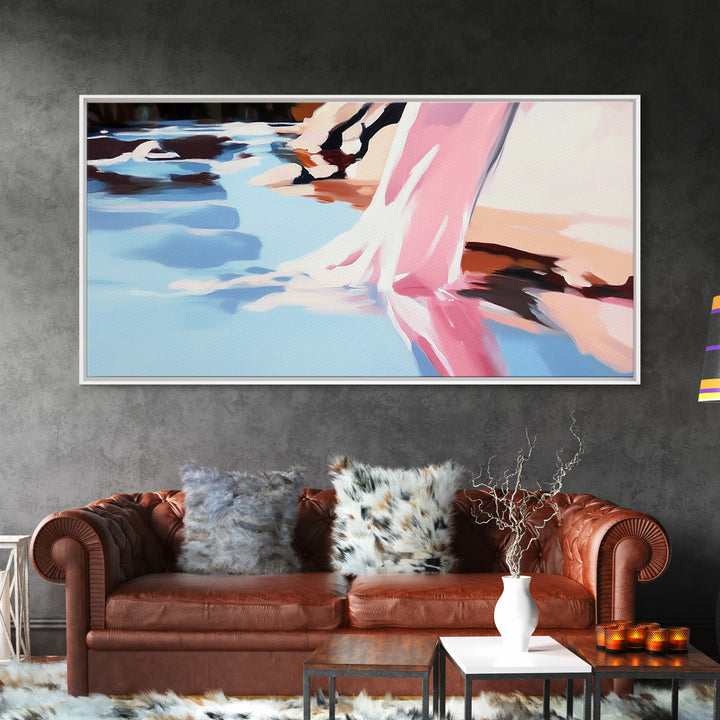 Flowing Water, Abstract Landscape, River Reflection, Soft Blues and Pinks, Peaceful Nature, Contemporary Minimalism, Canvas Print