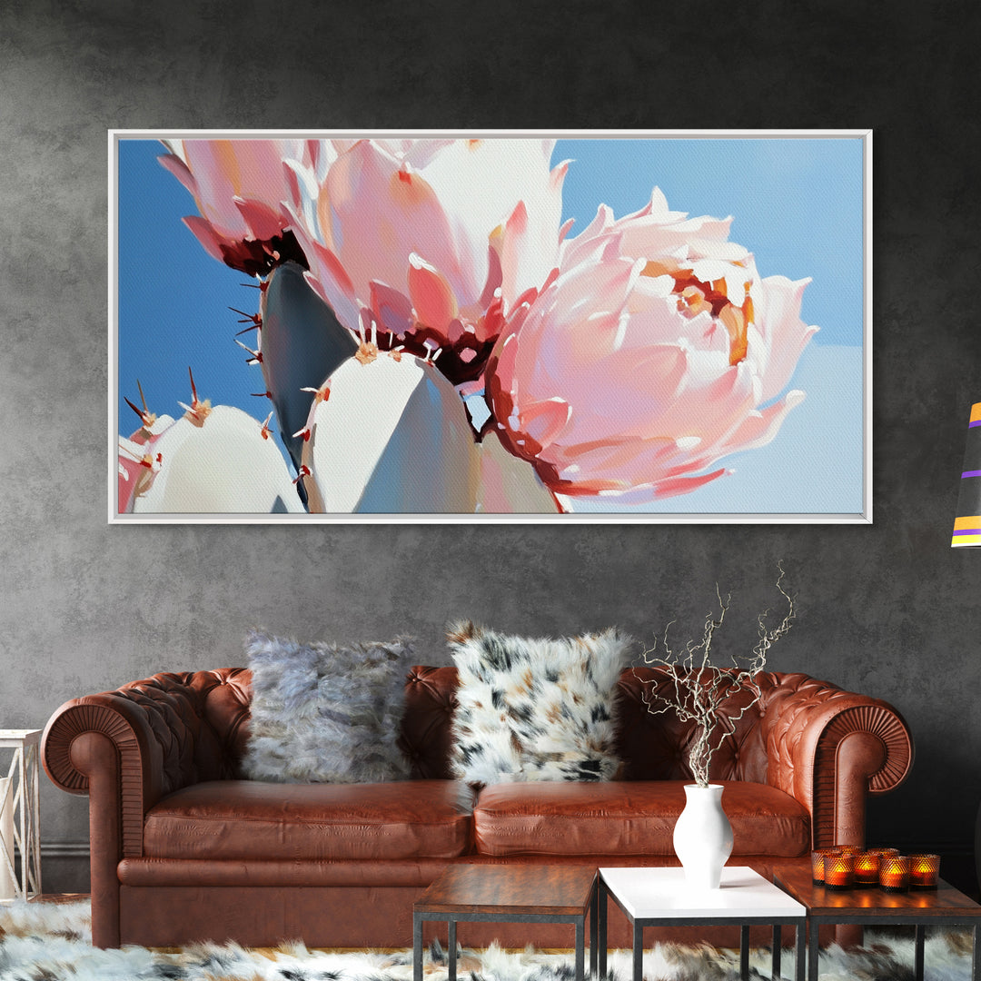 Cactus Blossoms, Desert Botanical Art, Vibrant Succulent, Pink Flowering Cactus, Bohemian Aesthetic, Canvas Print, Living Room