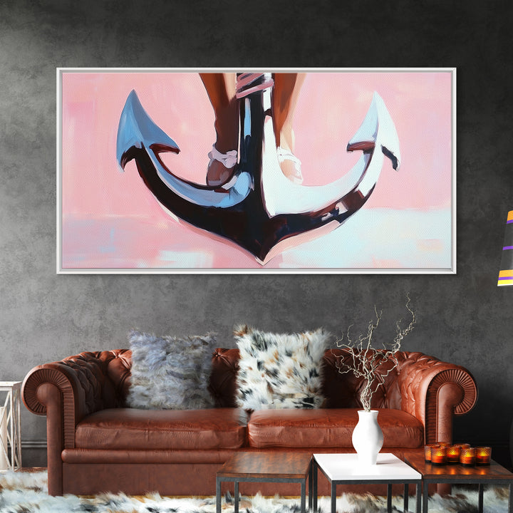 Nautical Anchor, Surreal Maritime, Ocean Aesthetic, Coastal Home Decor, Pink Nautical Art, Living Room Wall Art, Canvas Print