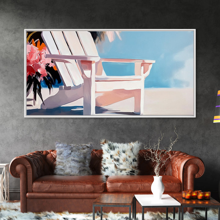 Beach Chair, Summer Relaxation, Coastal Outdoor Art, Vacation Aesthetic, Tropical Home Decor, Minimalist Pastel, Canvas Print, Patio