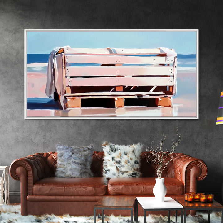 Beach Crate, Coastal Chic, Minimalist Seaside Art, Relaxing Ocean Decor, Modern Nautical Aesthetic, Living Room Wall Art, Canvas Print