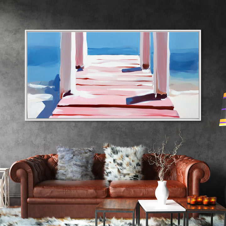 Pier View, Ocean Serenity, Minimalist Art, Beach House Wall Art, Modern Seascape, Living Room Decor, Canvas Print, Relaxing Aesthetic