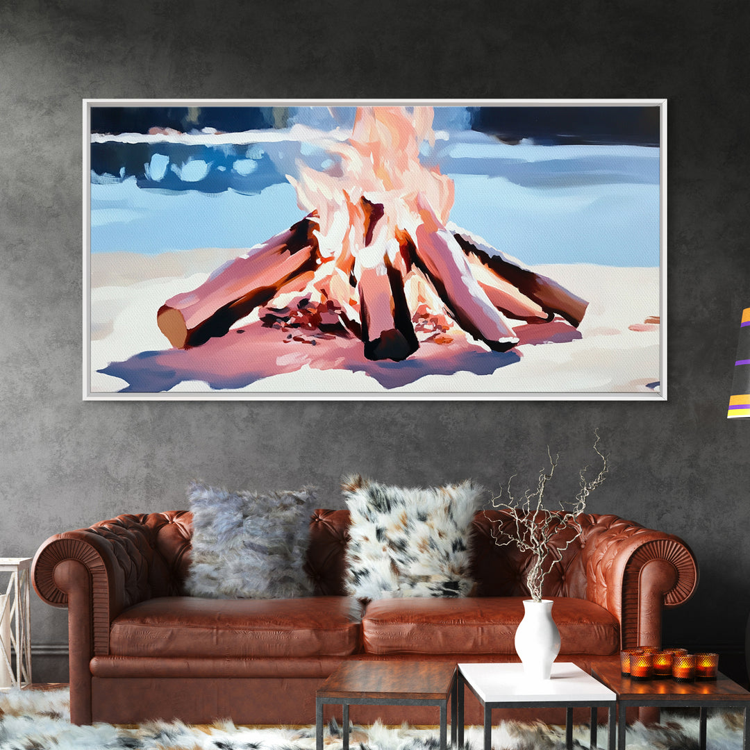 Campfire, Cozy Glow, Autumn Wall Art, Rustic Home Decor, Boho Adventure Aesthetic, Living Room Art, Framed Canvas Print, Gift Idea