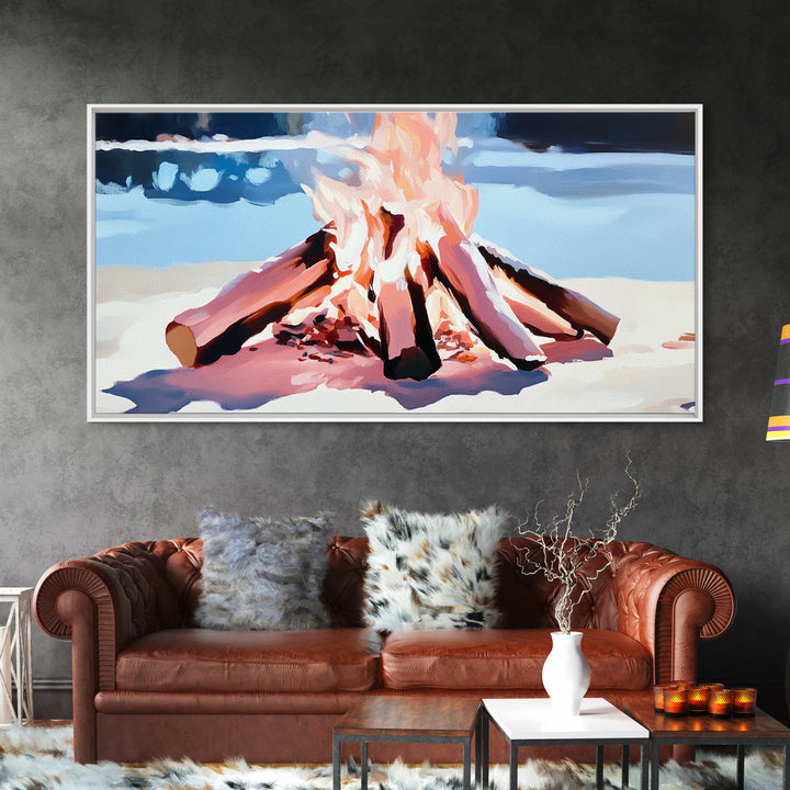 Campfire, Cozy Glow, Autumn Wall Art, Rustic Home Decor, Boho Adventure Aesthetic, Living Room Art, Framed Canvas Print, Gift Idea