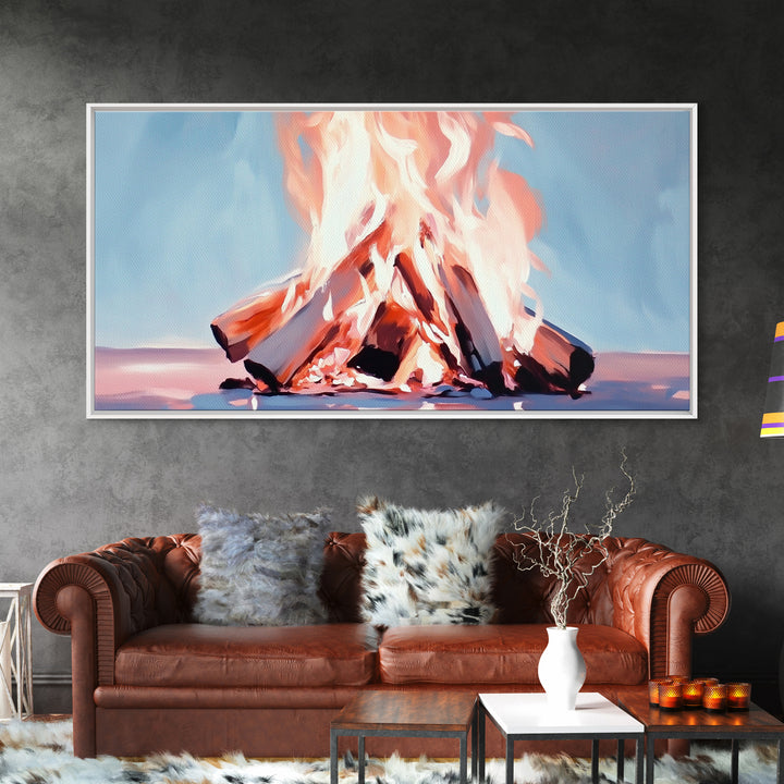 Bonfire, Evening Flames, Warm Wall Art, Fall Aesthetic, Cozy Cabin Decor, Minimalist Nature Art, Framed Canvas Print, Gift Idea