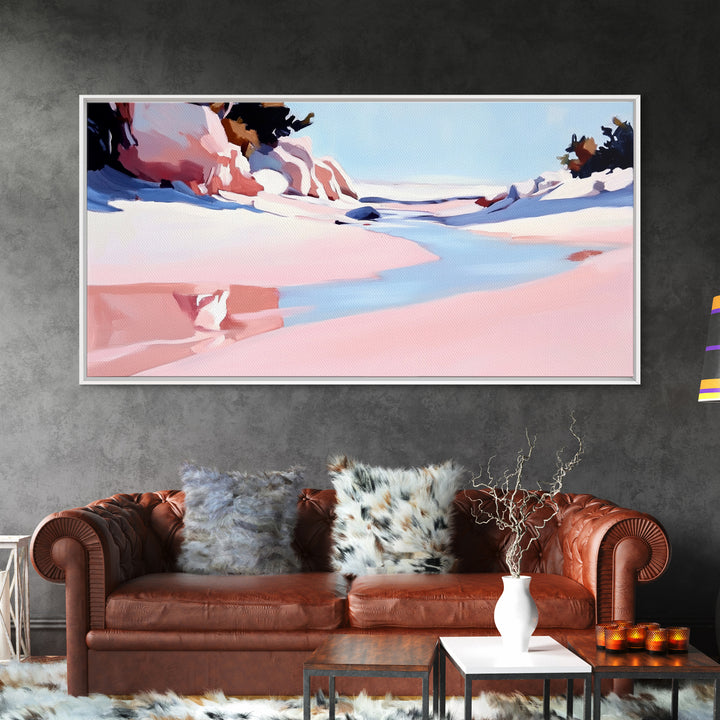 Desert River, Pastel Landscape, Western Aesthetic, Minimalist Nature Art, Boho Home Decor, Serene Wall Art, Framed Canvas Print