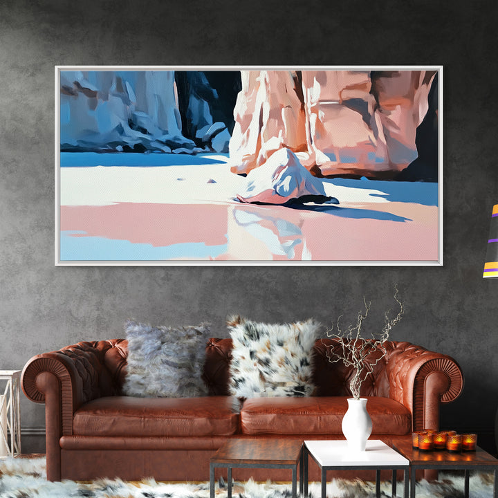 Canyon Reflection, Nature Wall Art, Modern Landscape Art, Neutral Earth Tones, Boho Aesthetic, Framed Canvas Print, Living Room Decor