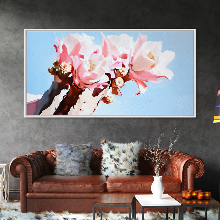 Cactus Blooms, Floral Desert Art, Southwest Boho Print, Nature Botanical Art, Soft Pastel Aesthetic, Framed Canvas Print, Bedroom or Office