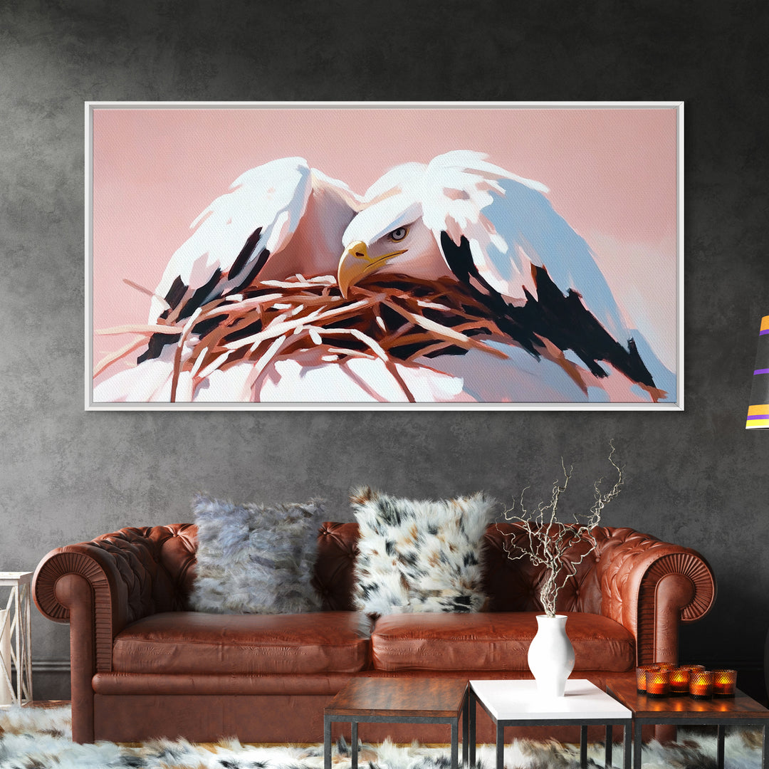 Bald Eagle, Wildlife Nest, Majestic Bird Art, American Symbol, Nature Aesthetic, Home Office Decor, Living Room Art, Framed Canvas Print