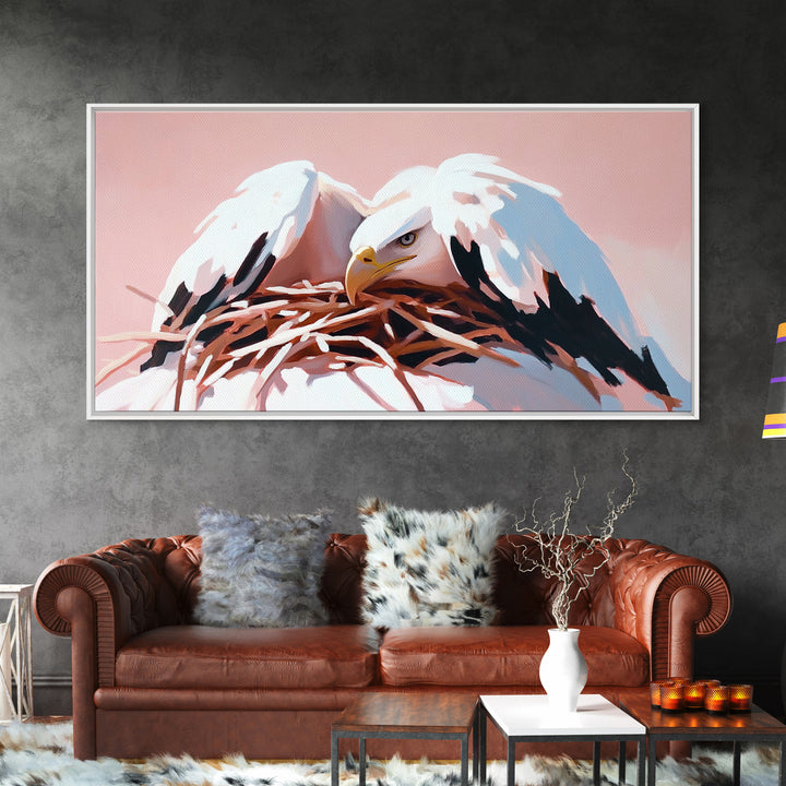 Bald Eagle, Wildlife Nest, Majestic Bird Art, American Symbol, Nature Aesthetic, Home Office Decor, Living Room Art, Framed Canvas Print