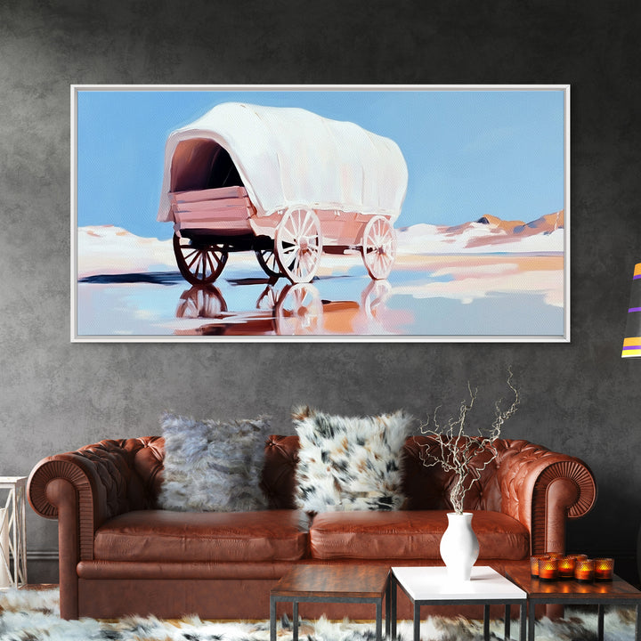 Covered Wagon, Western Art, Pioneer Print, Rustic Decor, Framed Canvas Print, Living Room Wall Art, Boho Farmhouse Style