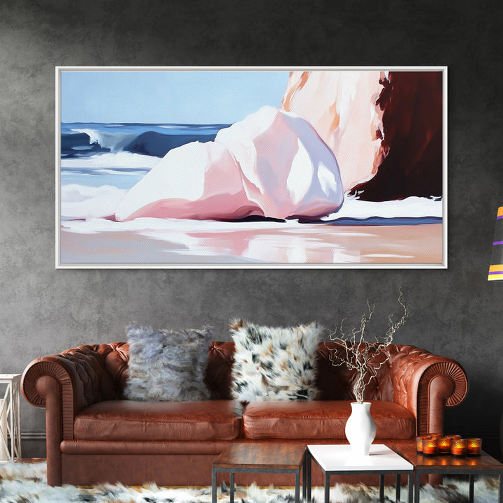 Ocean Rocks, Coastal Landscape, Beach Scene, Seaside Print, Framed Canvas Print, Modern Wall Art, Nautical Decor, Bathroom Art