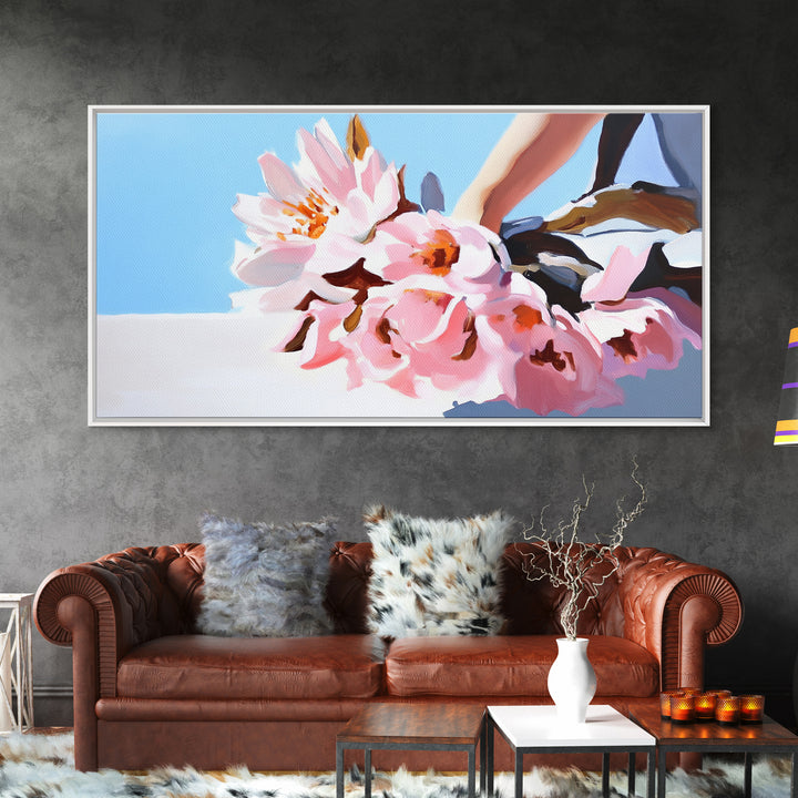 Blush Bouquet, Delicate Flowers, Feminine Touch, Framed Canvas Print, Soft Pastel Decor, Elegant Wall Art, Bedroom Aesthetic, Wedding Gift