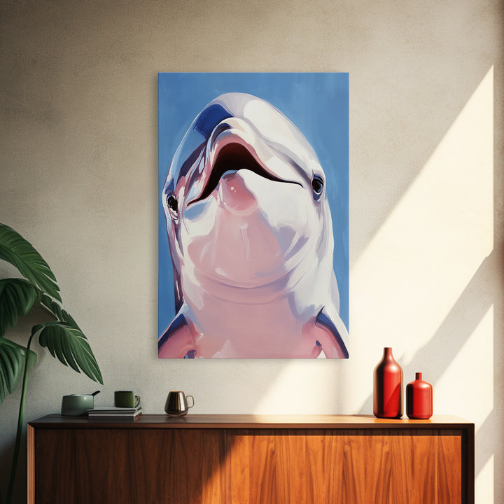 Dolphin Smile, Ocean Wildlife, Playful Sea Art, Coastal Decor, Nautical Wall Art, Canvas Print, Kids Room Art, Marine Animal Painting