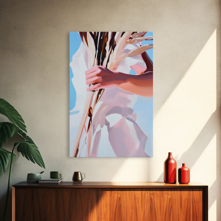 Boho Chic, Dried Flowers, Feminine Aesthetic, Soft Pastel Art, Canvas Print, Bedroom Wall Art, Modern Bohemian Decor, Floral Painting