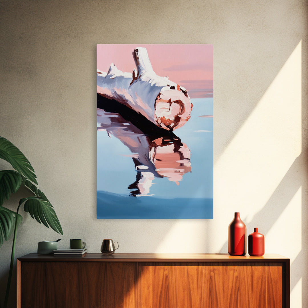 Driftwood, Lake Reflection, Nature Wall Art, Rustic Cabin Decor, Framed Canvas Print, Minimalist Landscape, Living Room Wall Art