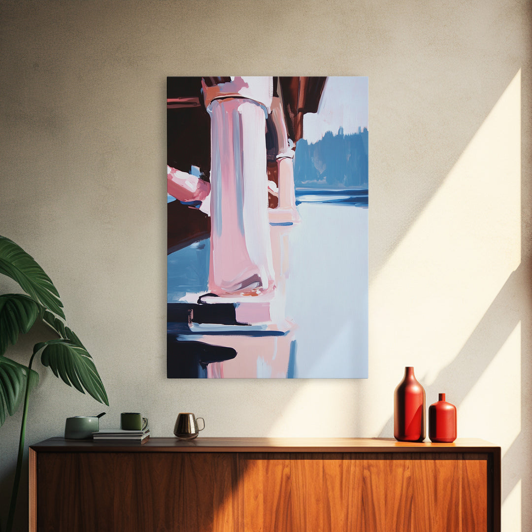 Bridge Reflection, Water Landscape, Framed Canvas Print, Tranquil Wall Art, Modern Minimalist Painting, Calm Home Aesthetic, Neutral Decor