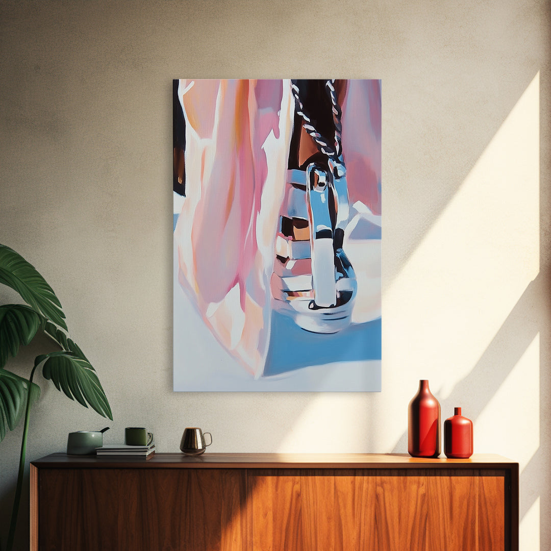 Chrome Boot, Fashion Illustration, Framed Canvas Print, Modern Wall Art, High Fashion Aesthetic, Bold Home Decor, Unique Statement Piece
