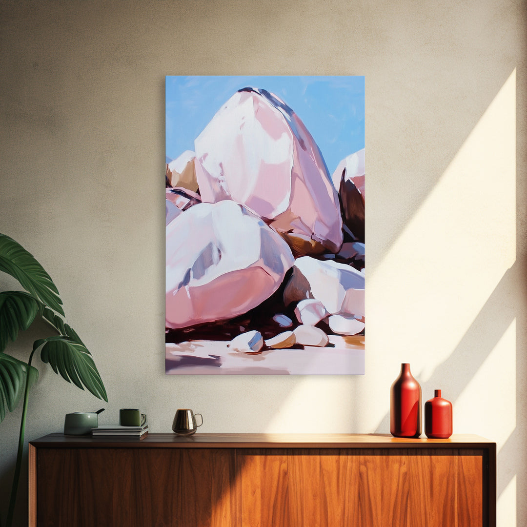 Pink Boulders, Desert Rocks, Framed Canvas Print, Minimalist Nature Wall Art, Earthy Home Decor, Boho Aesthetic, Southwest Landscape