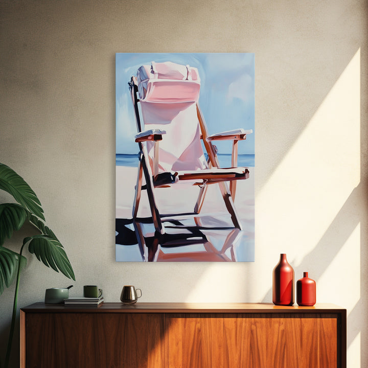 Beach Chair, Relaxing Art, Seaside Escape, Summer Vibes, Canvas Print, Coastal Home Decor, Boho Aesthetic, Minimalist Beach Scene