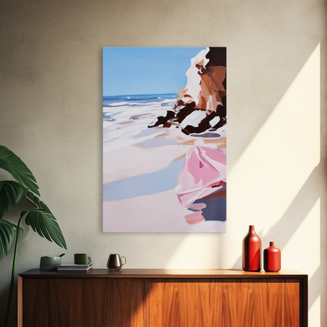 Ocean Cliffs, Coastal View, Framed Canvas Print, Beach House Wall Art, Minimalist Seascape, Nautical Home Aesthetic, Summer Vibes