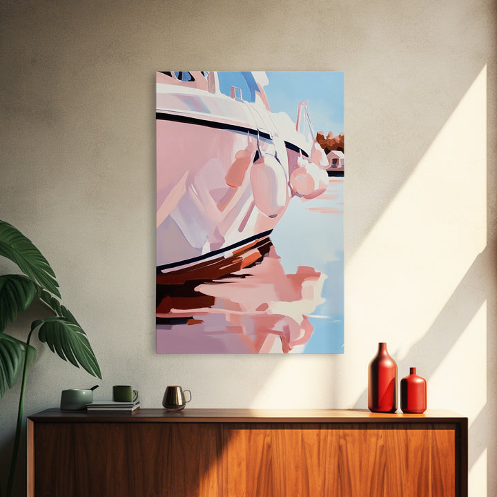 Coastal, Boat, Reflection, Nautical, Framed Canvas Print, Modern Wall Art, Minimalist Decor, Ocean Wall Art, Living Room Artwork, Beach Aesthetic