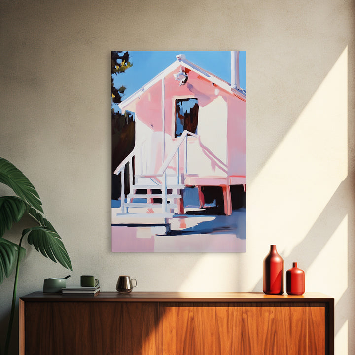 Cabin in Snow, Winter Scene, Cozy Home, Rustic Retreat, Framed Canvas Print, Nature Wall Art, Minimalist Aesthetic, Christmas Decor