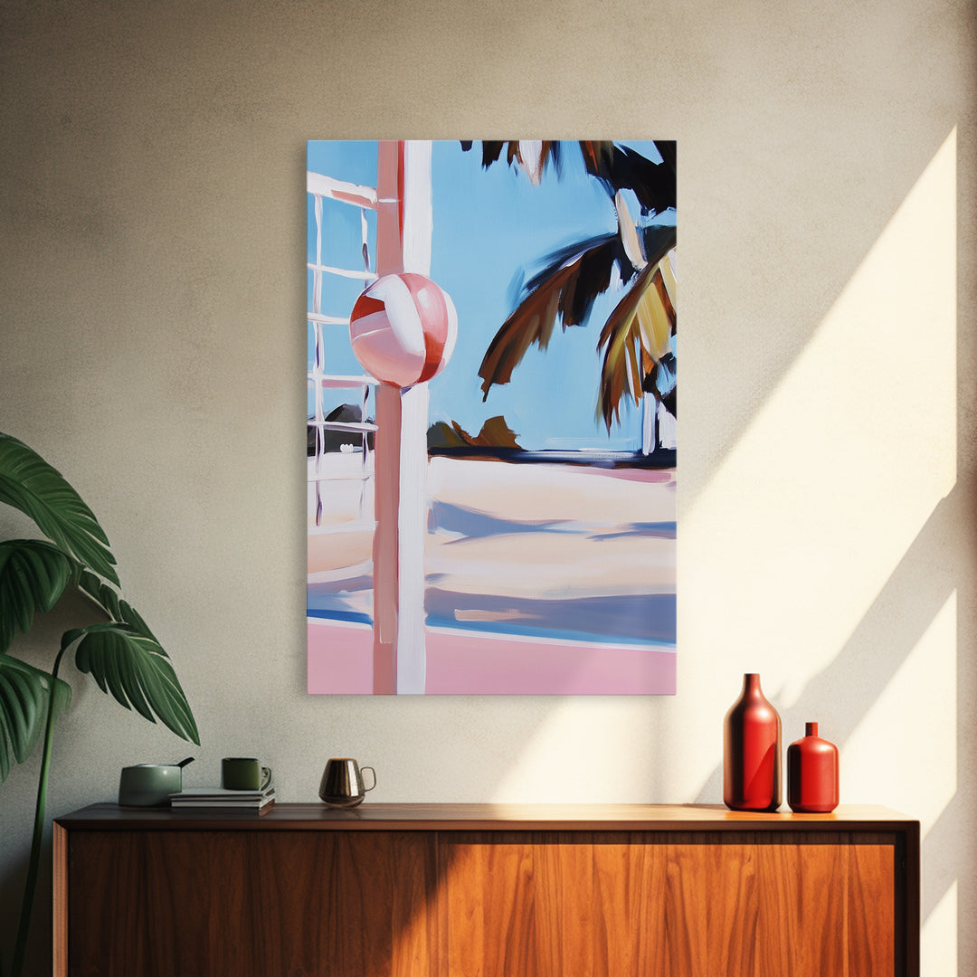 Beach Volleyball, Coastal Fun, Tropical Vibes, Sunset Sport, Canvas Print, Summer Wall Art, Beach House Decor, Relaxed Style