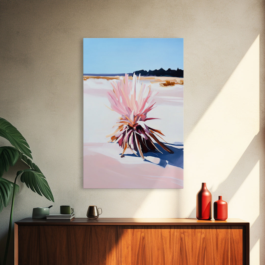 Desert Plant, Soft Pink Tones, Modern Botanical Wall Art, Framed Canvas Print, Southwest Decor, Minimalist Nature Painting