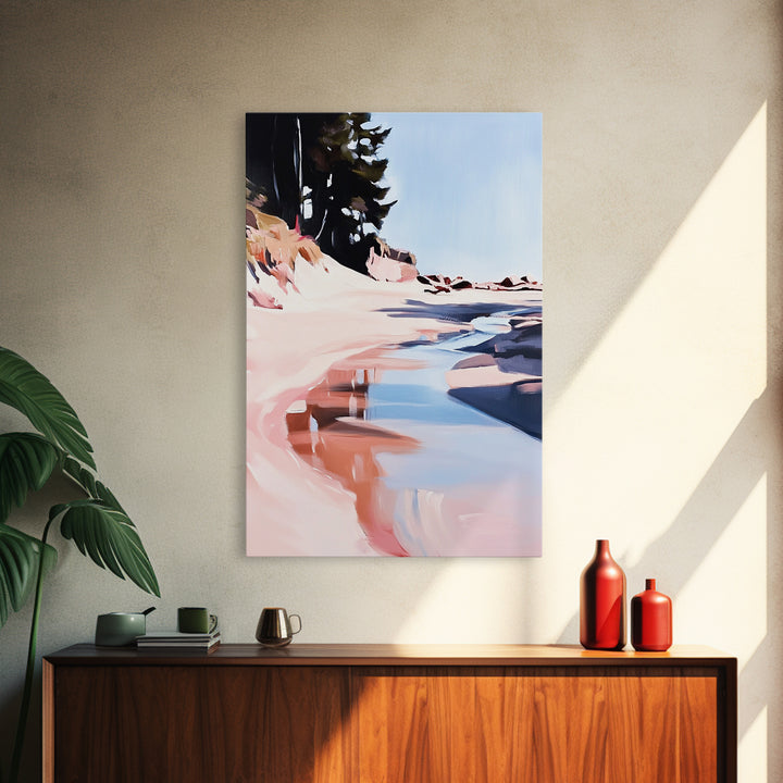 Coastal Forest Scene, Beach Landscape Art, Minimalist Seaside Painting, Framed Canvas Print, Boho Wall Decor, Nature Lover Gift, Bedroom Art