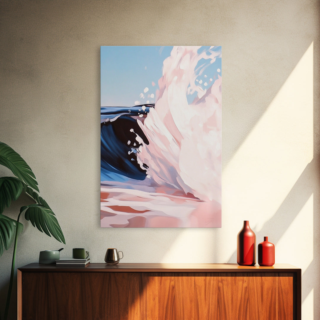 Ocean Wave Painting, Coastal Beach Art, Abstract Water Scene, Framed Canvas Print, Modern Nautical Decor, Living Room Wall Art, Boho Art