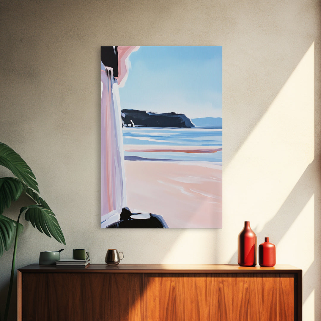 Ocean Horizon, Coastal Landscape, Serene Beach Art, Pastel Tones, Framed Canvas Print, Minimalist Home Decor, Living Room Art