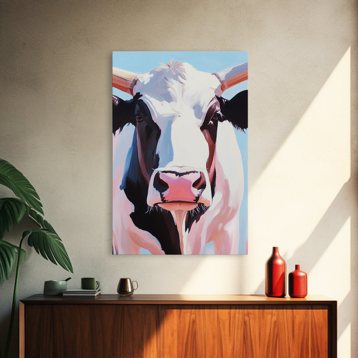 Cow Portrait, Farmhouse Animal Art, Rustic Wall Decor, Country Home Aesthetic, Modern Barn Decor, Canvas Print, Kitchen Wall Art