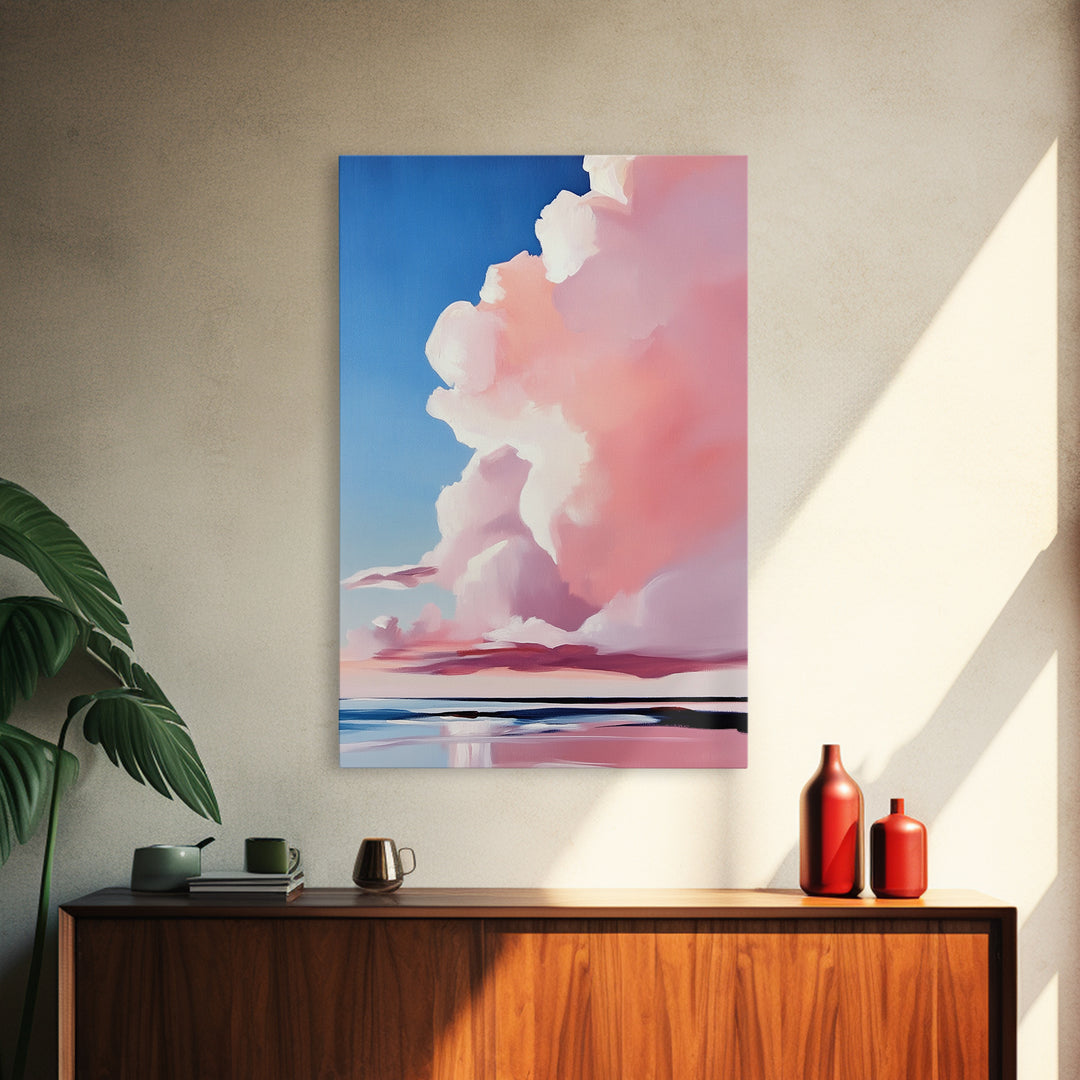 Cloudscape, Sky Painting, Dreamy Wall Art, Minimalist Home Decor, Pastel Sky, Framed Canvas Print, Sunset Clouds, Serene Aesthetic