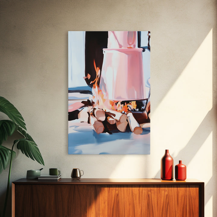 Campfire, Cozy Art, Autumn Decor, Rustic Wall Art, Framed Canvas Print, Cabin Vibes, Warm Aesthetic, Nature Lover Artwork