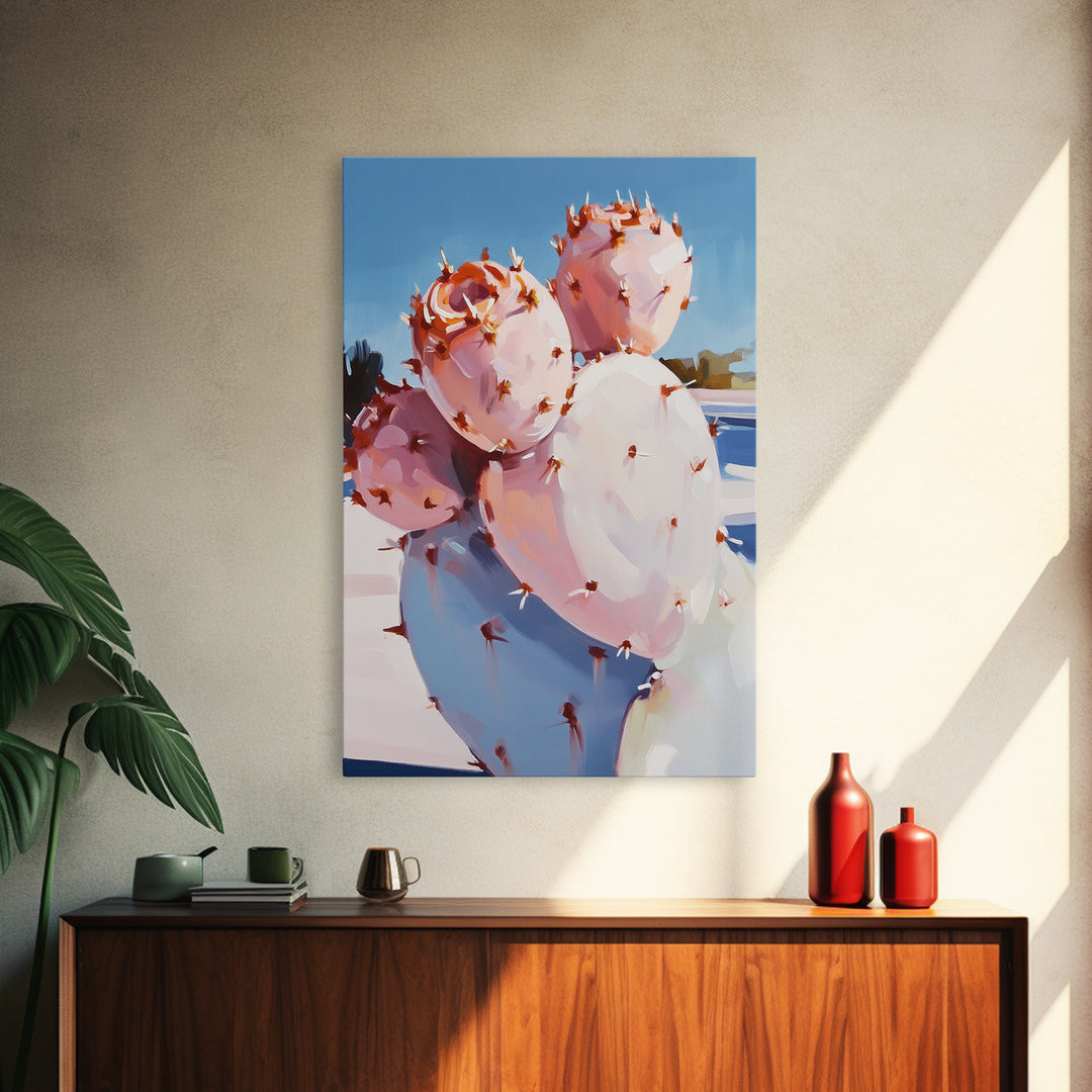 Cactus Bloom, Southwest Decor, Desert Art, Succulent Painting, Nature Inspired, Earthy Tones, Framed Canvas Print, Bedroom