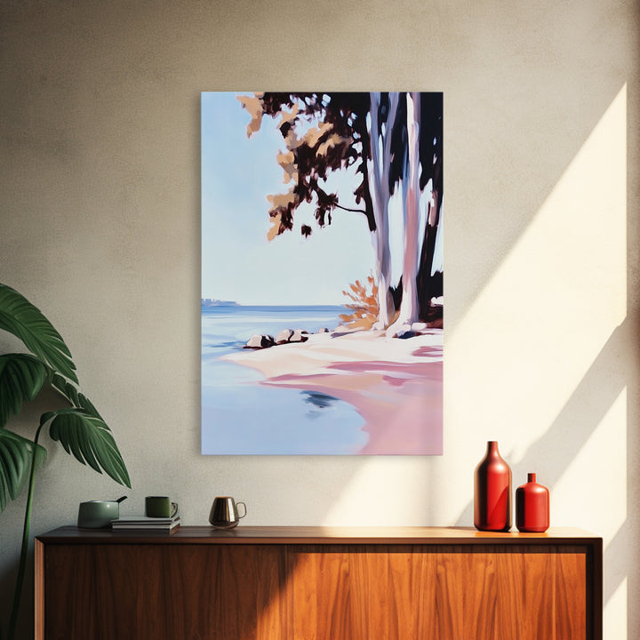 Coastal Serenity, Beach Landscape, Blue Ocean, Framed Canvas Print, Minimalist Wall Art, Modern Decor, Living Room Art, Ocean Scene