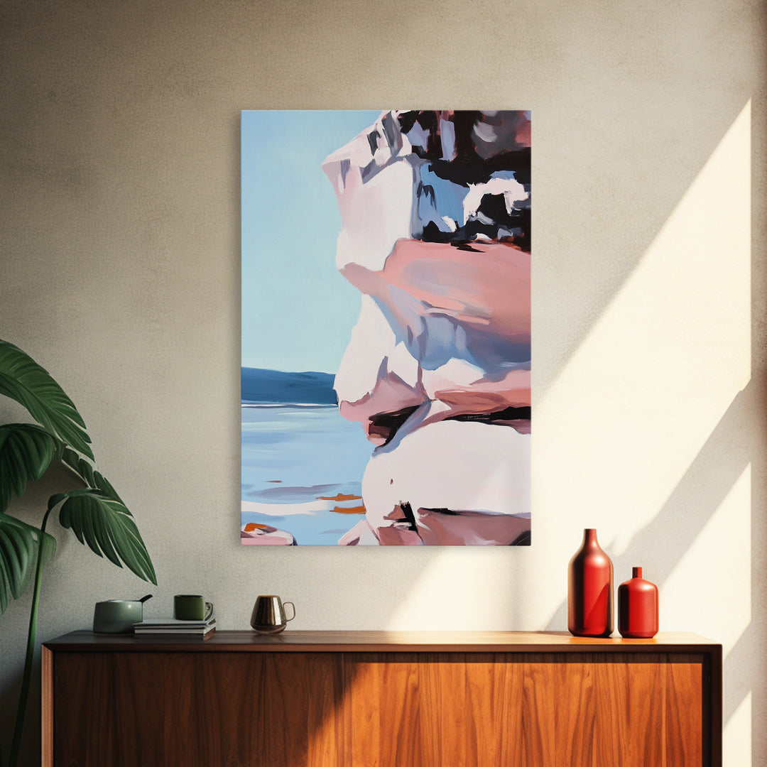 Coastal Cliffs, Ocean Wall Art, Beach House Decor, Abstract Seascape, Modern Coastal, Framed Canvas Print, Nautical Wall Art