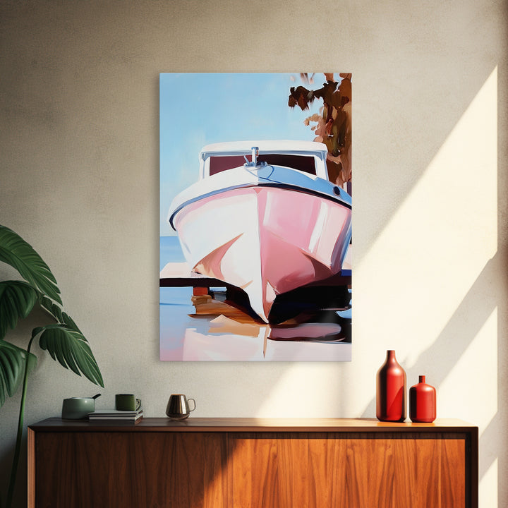 Boat Reflection, Coastal Decor, Nautical Art, Marina Print, Framed Canvas Print, Ocean Wall Art, Minimalist Seascape, Tranquil Artwork