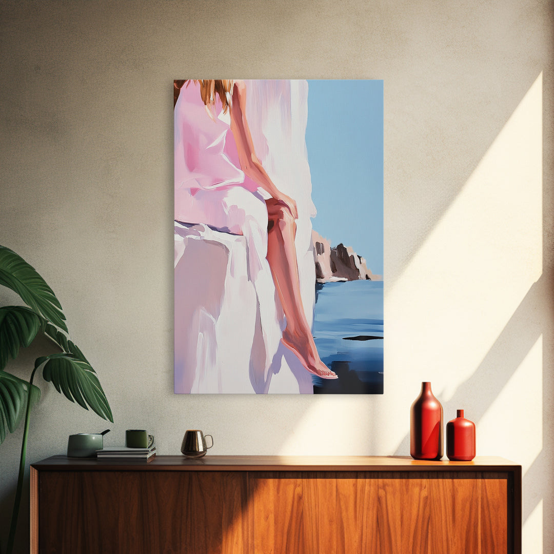 Abstract Rock, Water Reflection, Earthy Tones, Tranquil Nature Scene, Modern Aesthetic, Framed Canvas Print, Living Room Wall Art