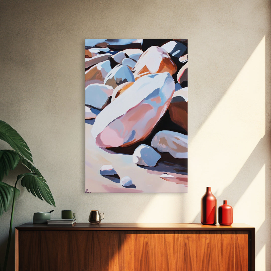 Mystic Cliffside, Surreal Landscape, Nature Aesthetic, Modern Wall Decor, Soft Pastels, Dreamy Art, Framed Canvas Print, Hallway