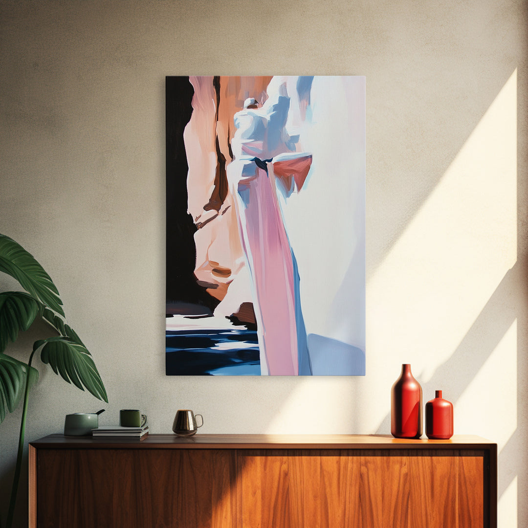 Canyon Serenity, Earthy Landscape, Nature Inspired Art, Warm Neutral Tones, Rustic Minimalist Style, Framed Canvas Print