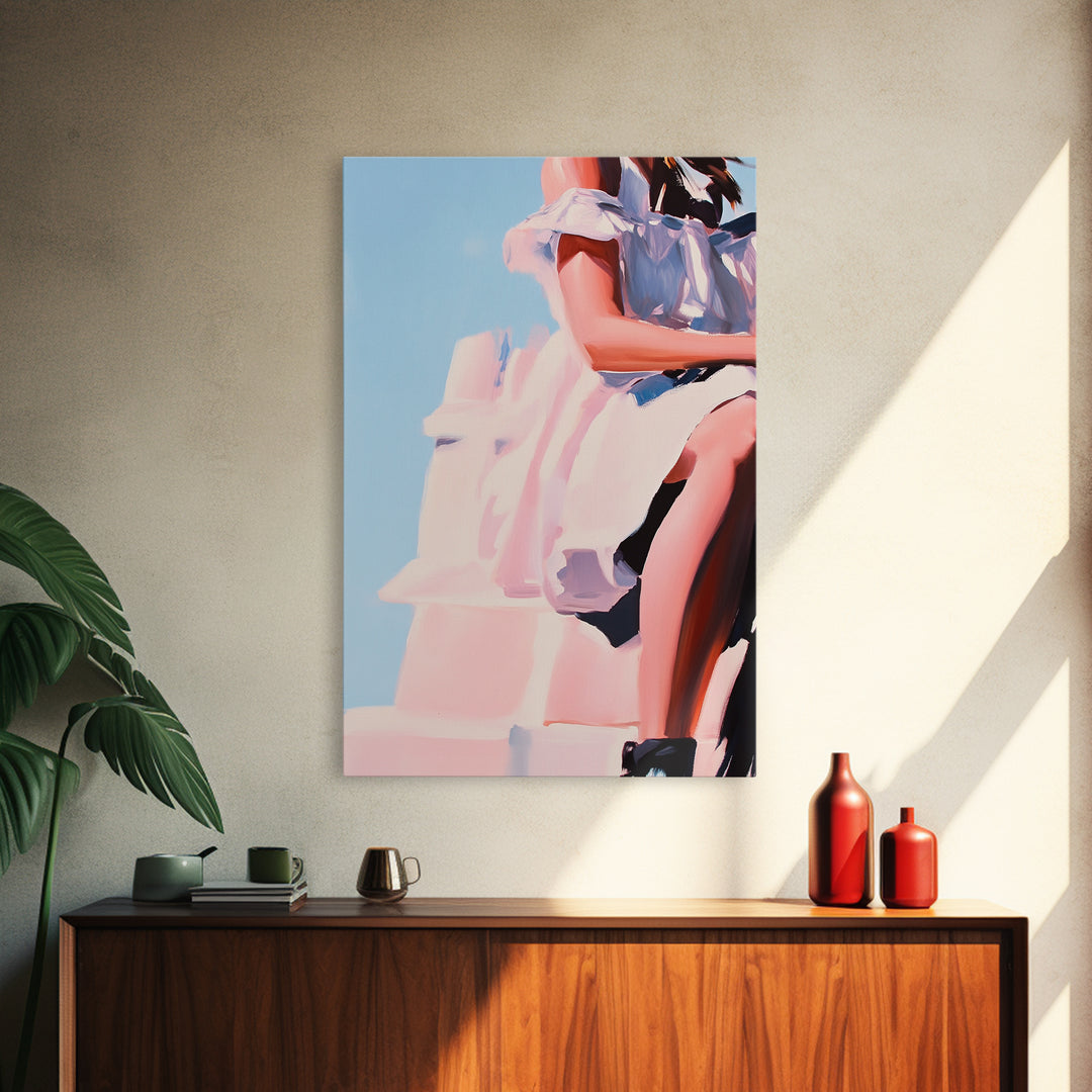 Dreamy Dress, Feminine Fashion, Soft Romantic Art, Framed Canvas Print, Boho Wall Decor, Modern Minimalist Artwork, Bedroom Wall Art